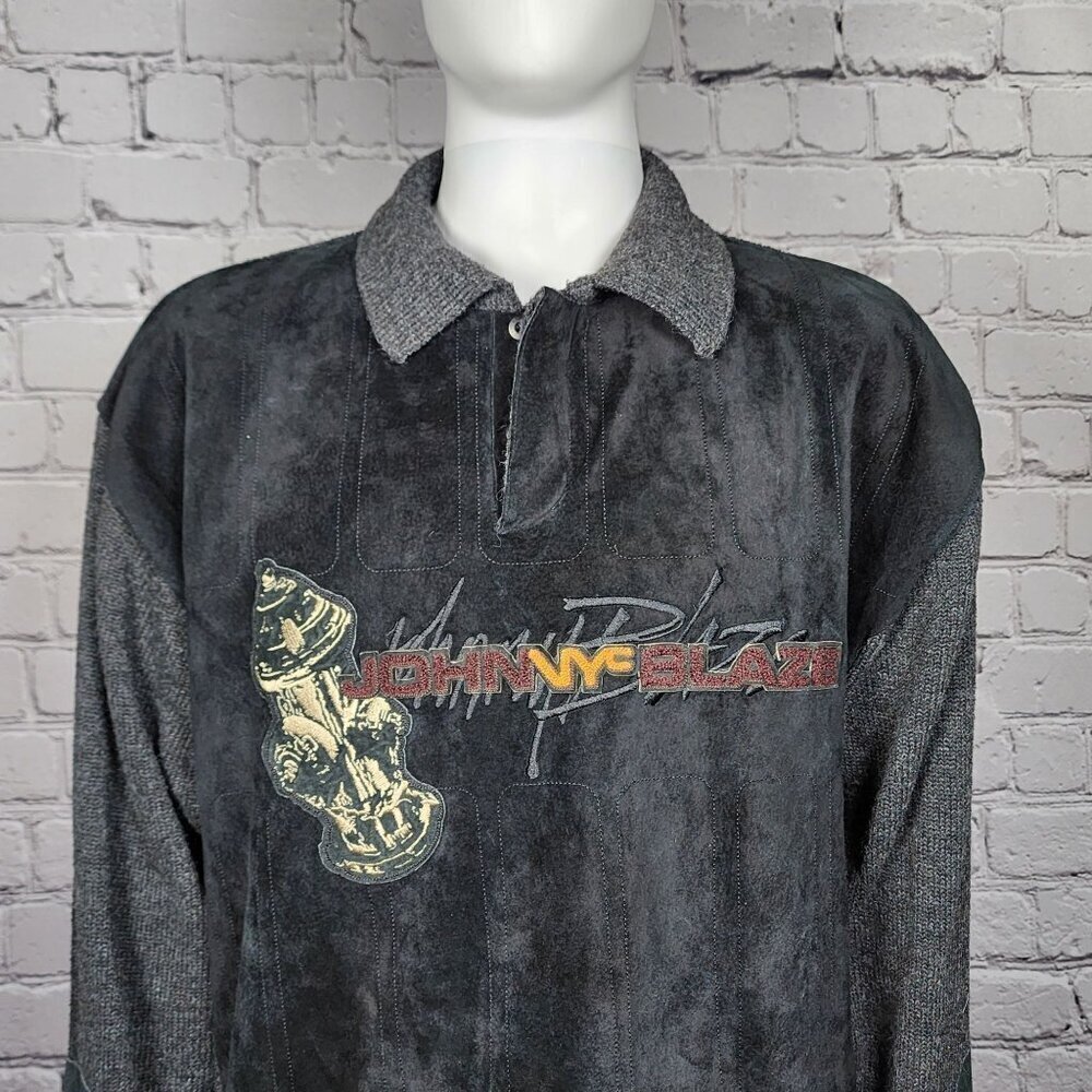 Wu Tang Johnny Blaze Vintage Black Suede and Knit Sweater, Men's XL